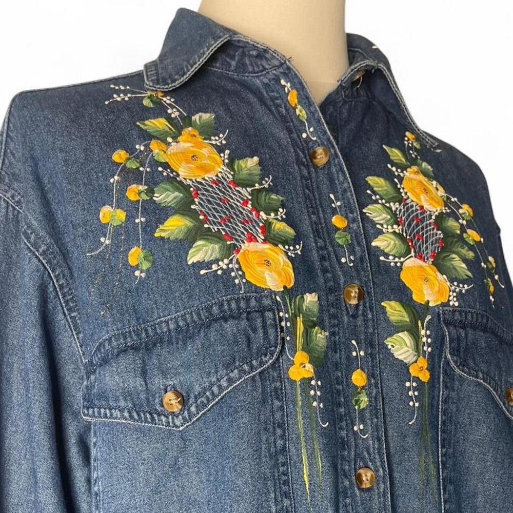 vintage yellow rose womens denim shirt medium